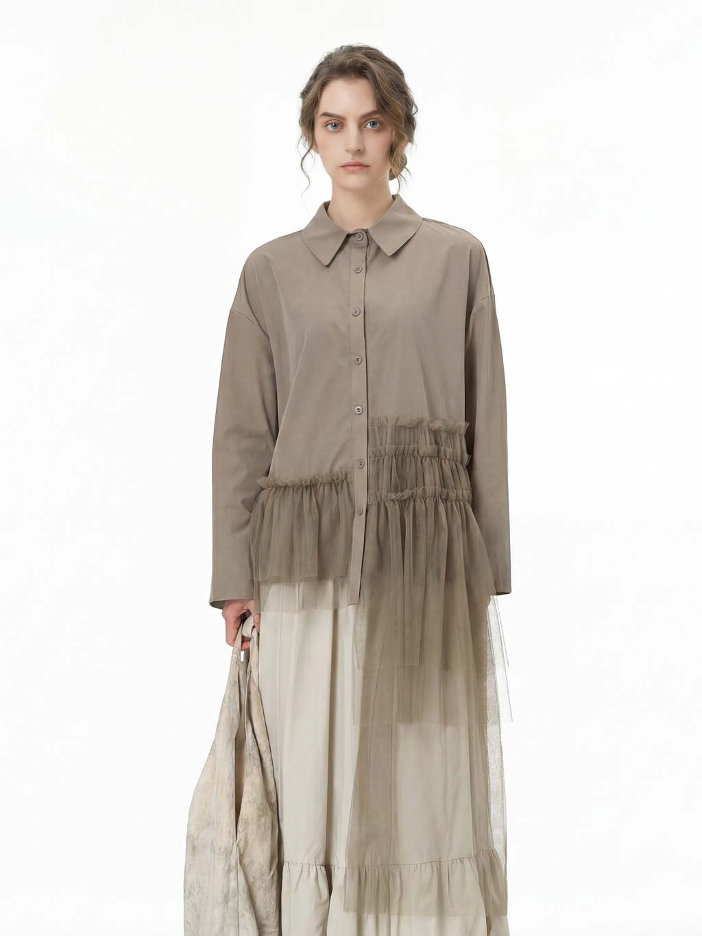 Tulle Spliced Oversized Shirt 69051