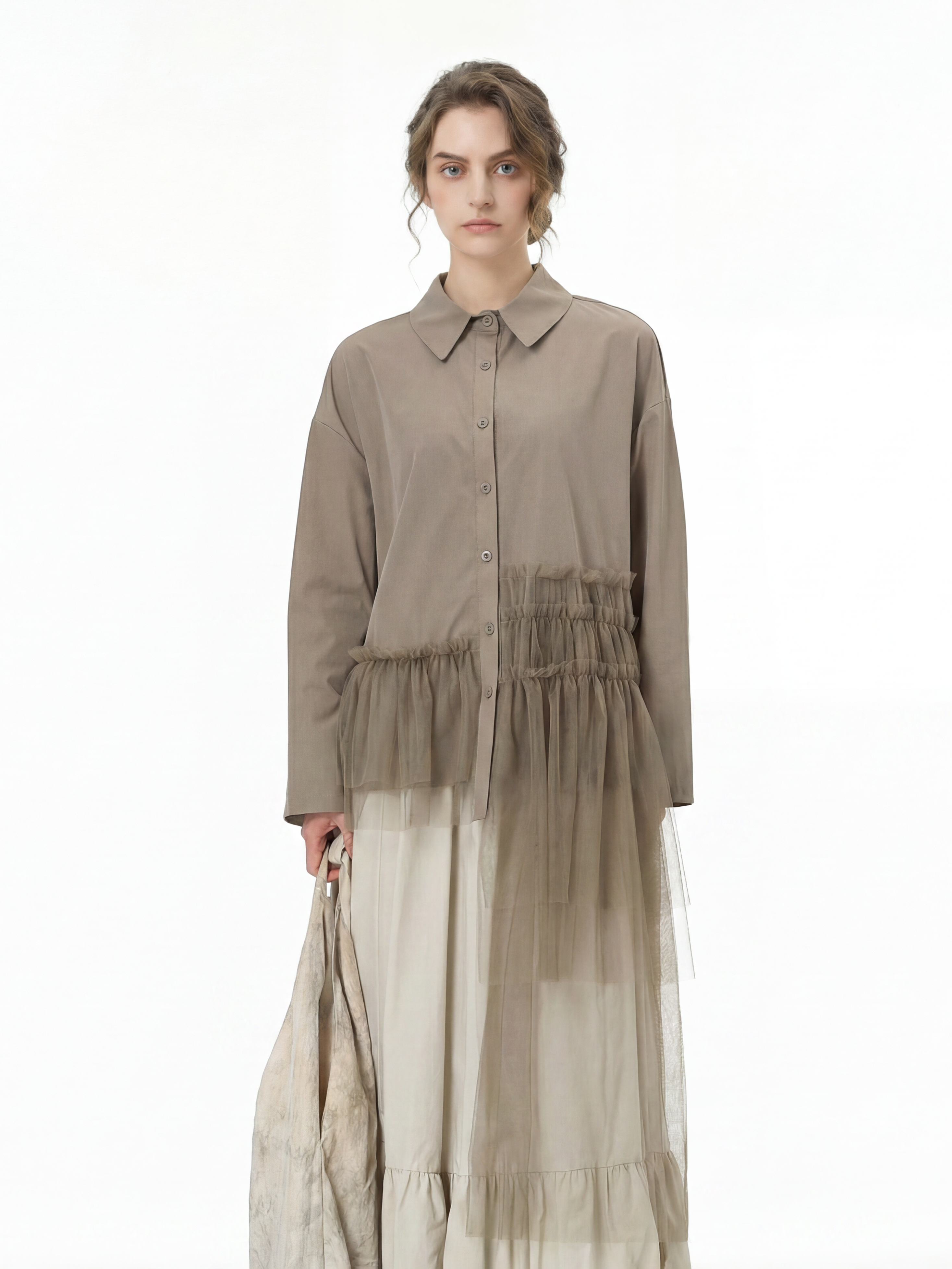Tulle Spliced Oversized Shirt 69051